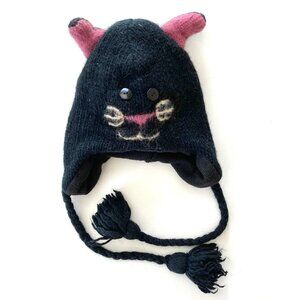 Black trapper cat wool hat with ear flaps 3-9M